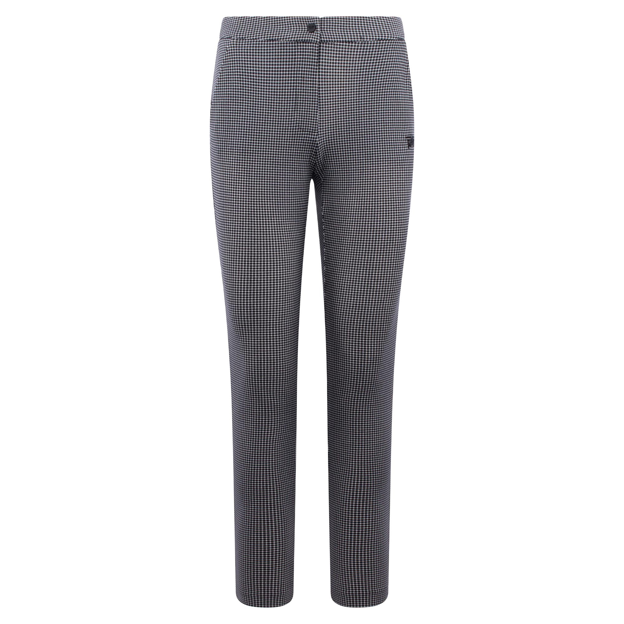 Front view of PXG Mini Check Ladies Golf Pants in dark grey